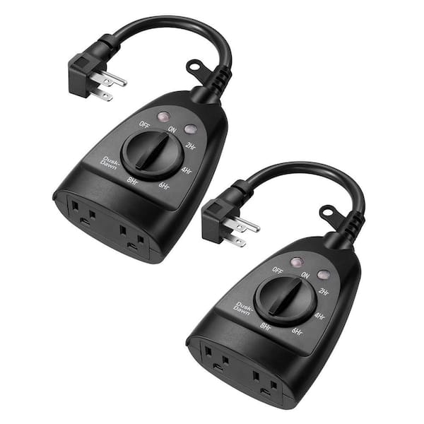 15 Amp 125-Volt 480 min Waterproof Outdoor Timer with Dusk to Dawn Sensor for Decoration/String Lights, 2 Piece