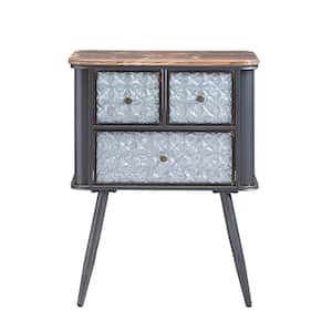Canyon 30 in Brown and Silver Metal 3 Drawer Side Table