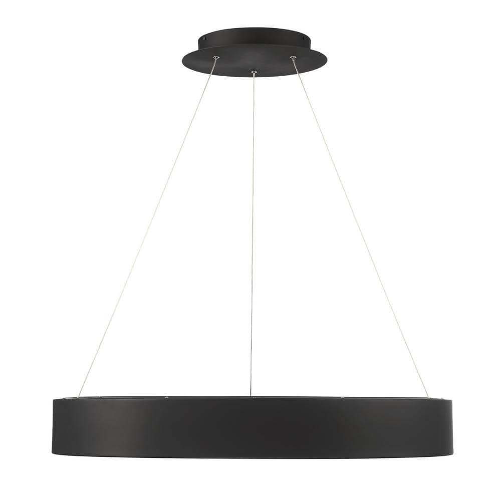 Modern Black Aluminum LED Drum Pendant with Frosted Diffuser