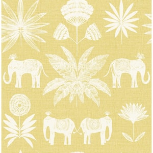 Bazaar Yellow Elephant Oasis Fabric Non-Pasted Matte Wallpaper