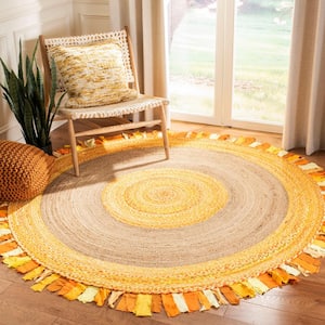 Cape Cod Gold/Natural Doormat 3 ft. x 3 ft. Round Striped Area Rug