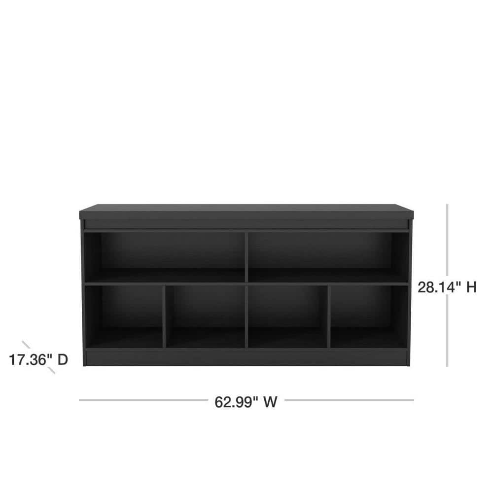 Contemporary Matte Black Wood 6-Shelf Buffet Cabinet