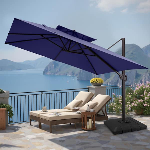 best offset cantilever patio umbrella Pellebant 11.5 ft. Square Double-Top Cantilever-Offset 360° Rotation  Tiltable Patio Umbrella in Navy Blue with Fillable Base PB-B33WU57NAV