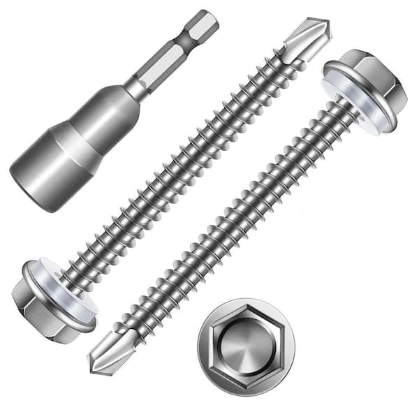 #10 x 2 in. Hex Washer Head 410 Stainless Steel Self Drilling Sheet Metal Screw (50-Pack)