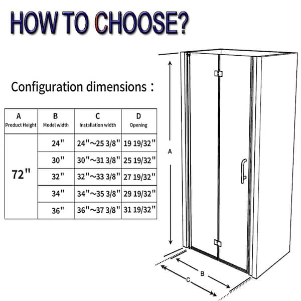 36-37 in. W x 72 in. H Bi-Fold Frameless Shower Door in Black with Clear Glass