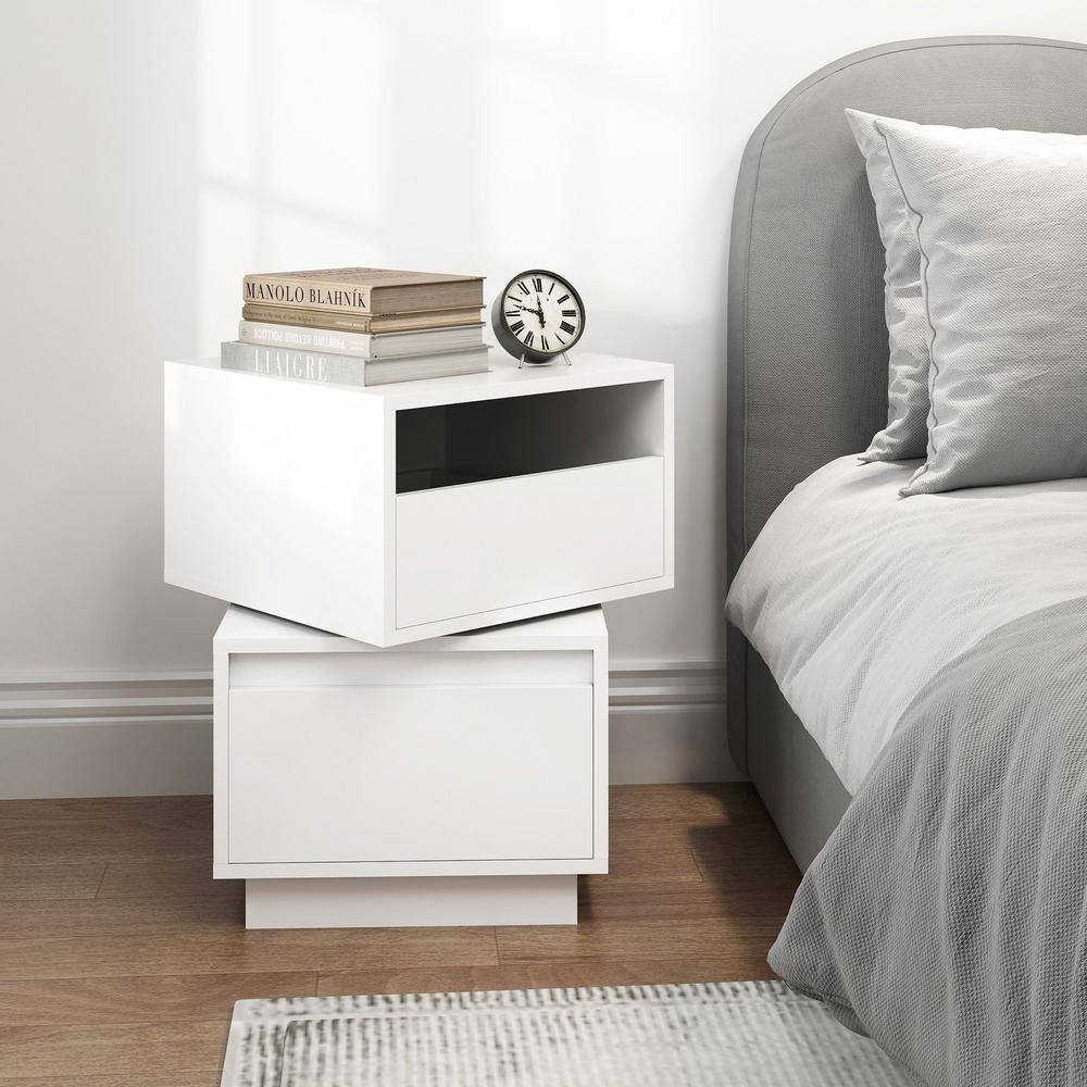 White 2-Drawer 15.74 in. Rotatable Nightstand End Table for Bedroom, Closet