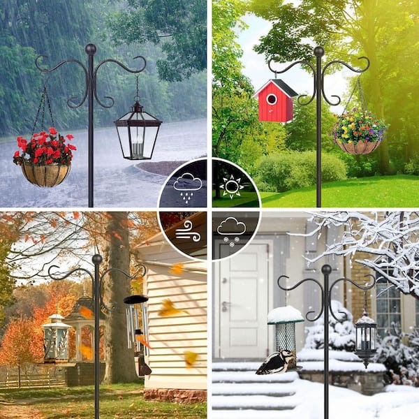 Double Shepherds Hooks 76 in. Black Steel Heavy Duty Garden Hook with 2 Hooks