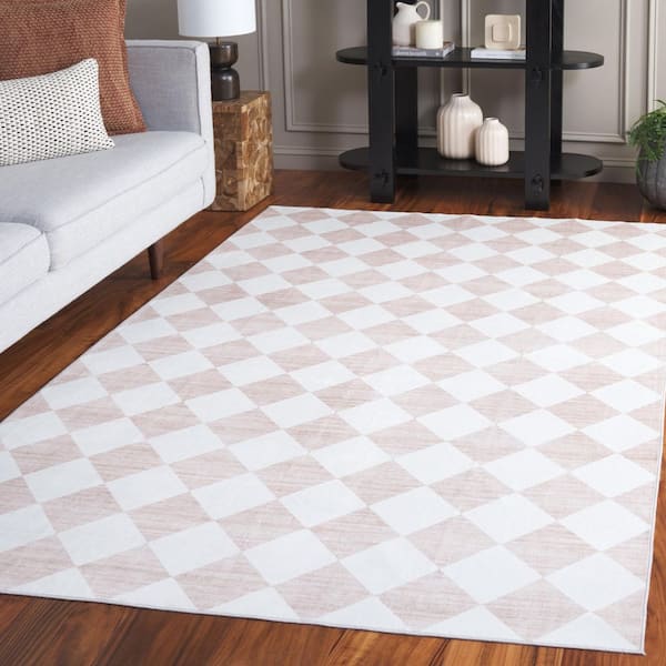 Santa Clara Ivory/Beige 8 ft. x 10 ft. Machine Washable Distressed Checkered Area Rug