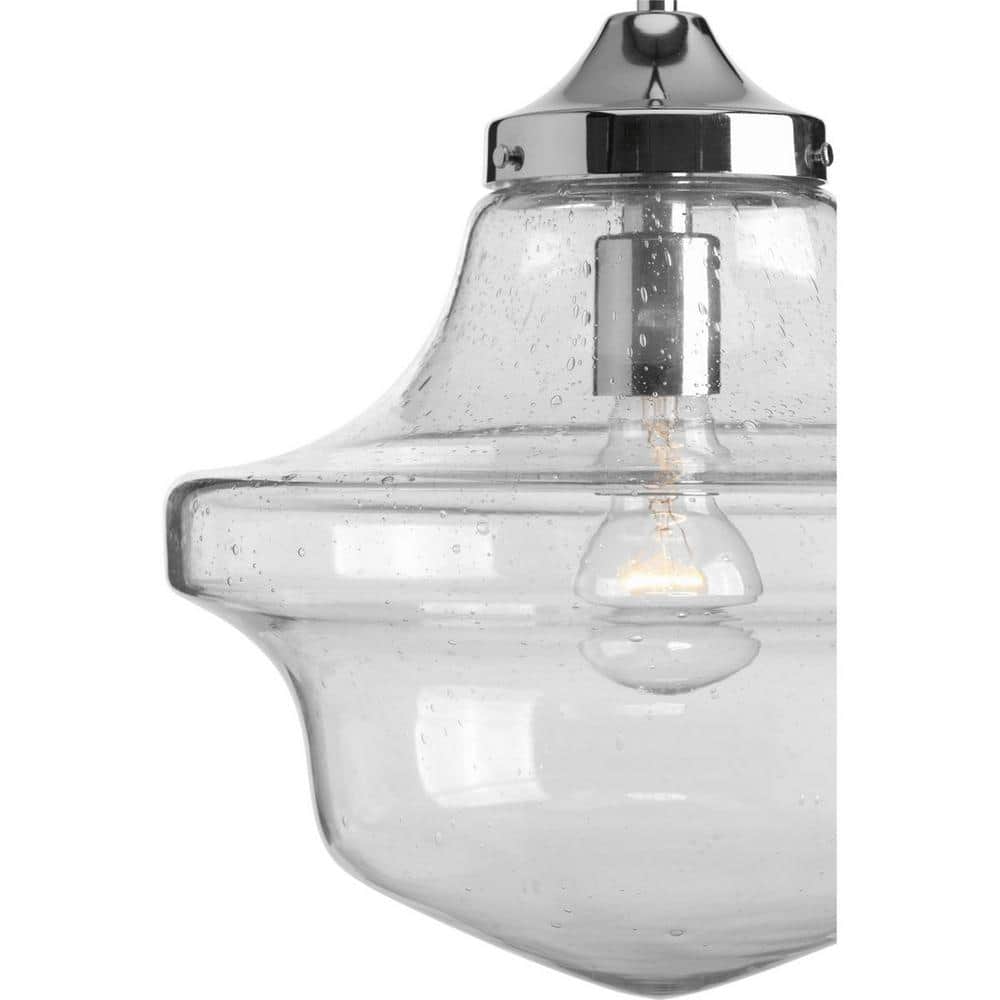 Polished Chrome Seeded Glass Farmhouse Pendant Light