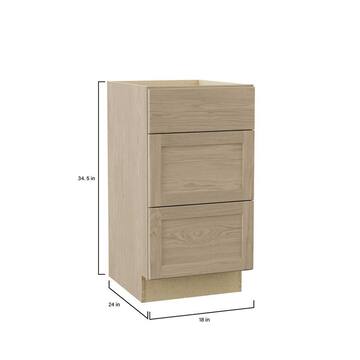 Hampton Bay Sinclair 18 in. W x 21 in. D x 34.5 in. H Assembled 3-Bath Drawer Base Cabinet in Shaker Light Oak KVDB18-SLO
