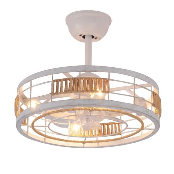18 in. Indoor Caged Matte White Ceiling Fan with Lights Kit, Reversible DC Motor and Remote Control for Small Bedroom