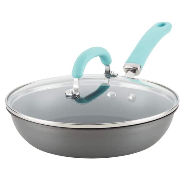 Rachael Ray Create Delicious 10.25 in. Hard-Anodized Aluminum Nonstick Skillet in Light Blue and Gray with Glass Lid