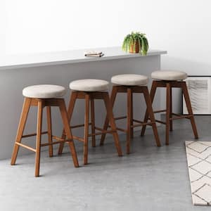 Amalia Stools 26 in. Natural Wheat Brown Backless Counter Height 360 Swivel Upholstered Solid Wood Bar Stool, Set of 4