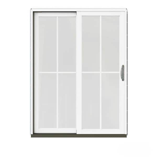 JELD-WEN 60 in. x 80 in. W-2500 Contemporary White Clad Wood Left-Hand 4 Lite Sliding Patio Door w/White Paint Interior