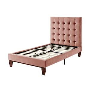 Telford Blush Full Size Platform Bed Upholstered Tufted Velvet