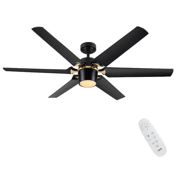 Runesay 60 in. Dimmable Indoor Integrated LED Light Remote Ceiling Fan with ABS Blade Matte Black and Gold