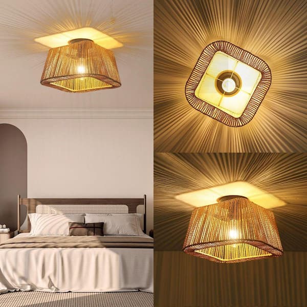 PAKOKULA Farmhouse 14 in. 1-Light Black Boho Flush Mount Ceiling