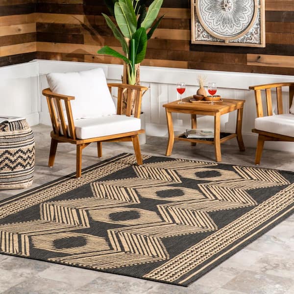 Ranya Tribal Dark Gray 8 ft. x 10 ft. Indoor/Outdoor Area Rug