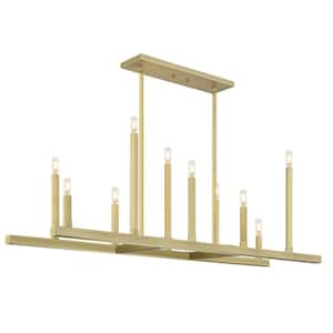 10-Light Brushed Gold Modern Linear Chandelier for Kitchen Island