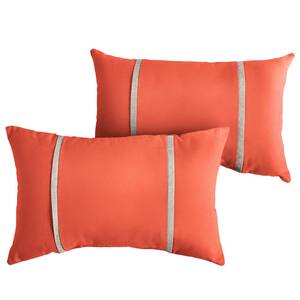 Sorra Home Sunbrella Melon Coral Orange with Cast Silver Rectangular Outdoor Knife Edge Lumbar Pillows (2-Pack)