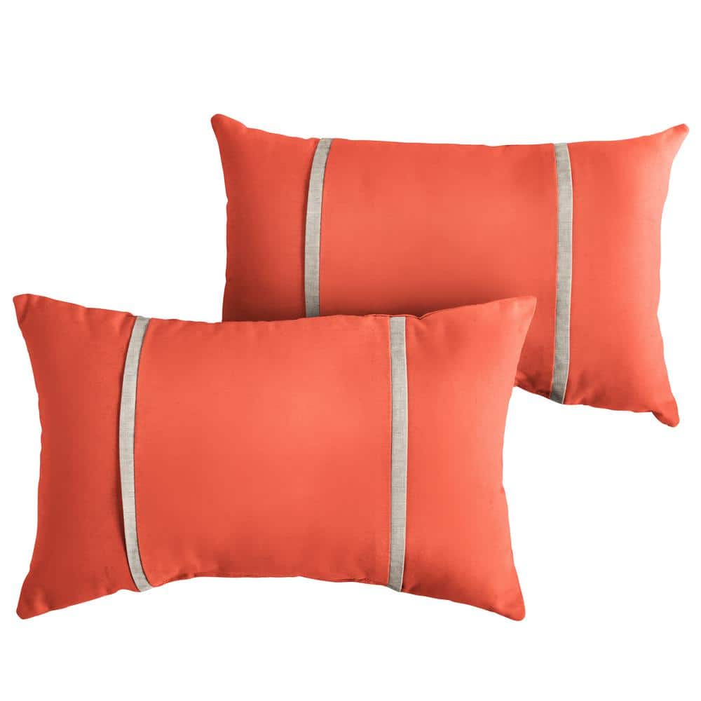 Sunbrella Melon Coral Orange with Cast Silver Rectangular Outdoor Knife Edg