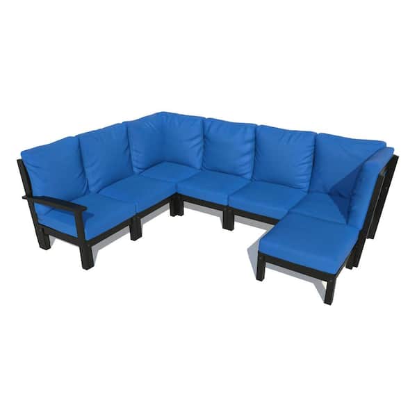 Highwood Bespoke Deep Seating 7-Piece Plastic Outdoor Sectional Set with Ottoman and with Cushions