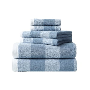 Oak Lake 6-Piece Blue Striped Cotton Towel Set