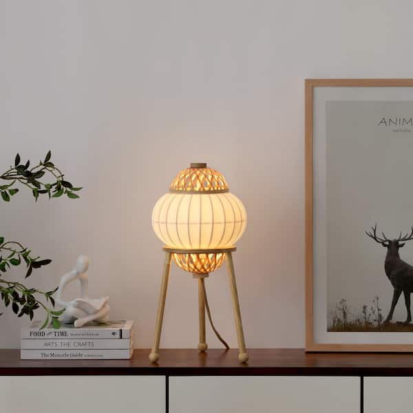Hikari 19.25 in. Wood Grain and Natural Style Table Lamp with Natural Shade Material and Bulb Not Included