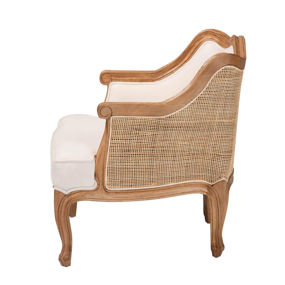Sylvestra Beige and Honey Oak Accent Chair with Rattan Sides