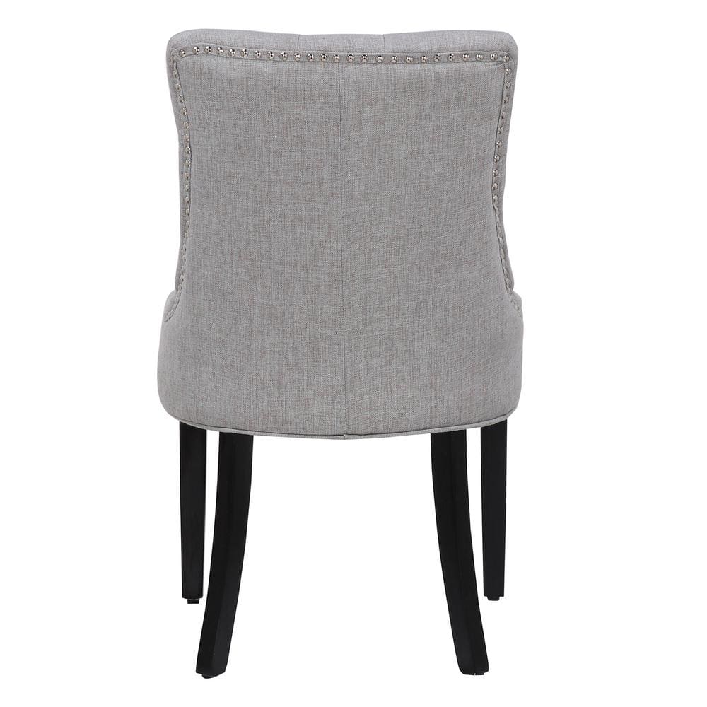 Elegant Gray Linen Upholstered High-Back Side Chair with Wood Accents