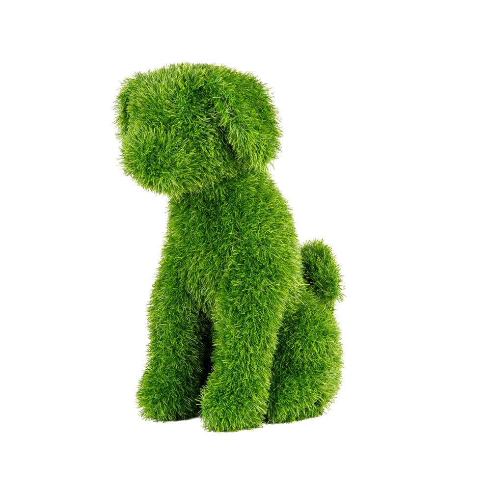 NATURAE DECOR 19 in. Green Artificial Turf Topiary Sitting Dog PLS ...