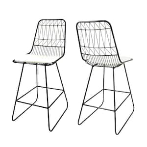 Walcott 26 in. Ivory Geometric Outdoor Patio Counter Stools (Set of 2)