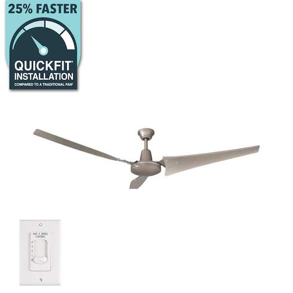 Hampton Bay Industrial 60 in. Indoor/Outdoor Brushed Steel Ceiling Fan with Wall Control, Downrod and Powerful Reversible Motor