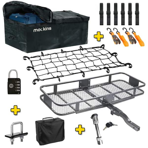 Photo 1 of 500 lbs. Capacity Hitch Mount Cargo Carrier Set with Folding Shank and 2 in. Raise, Cargo Bag, Net and Ratchet Straps