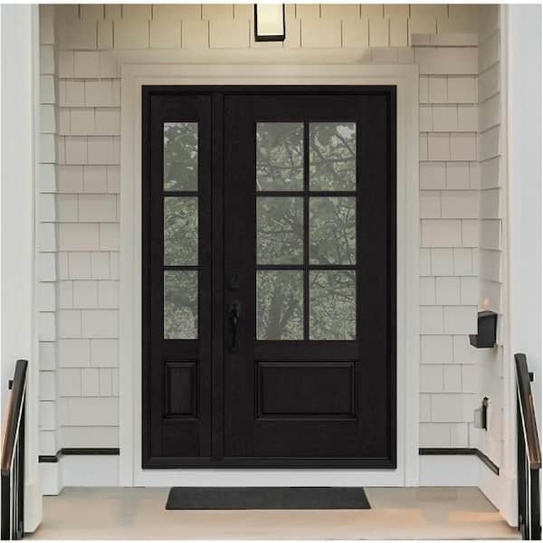 Regency 51 in. x 80 in. 3/4-6 Lite Clear Glass RH Onyx Stain Mahogany Fiberglass Prehung Front Door w/12in.SL