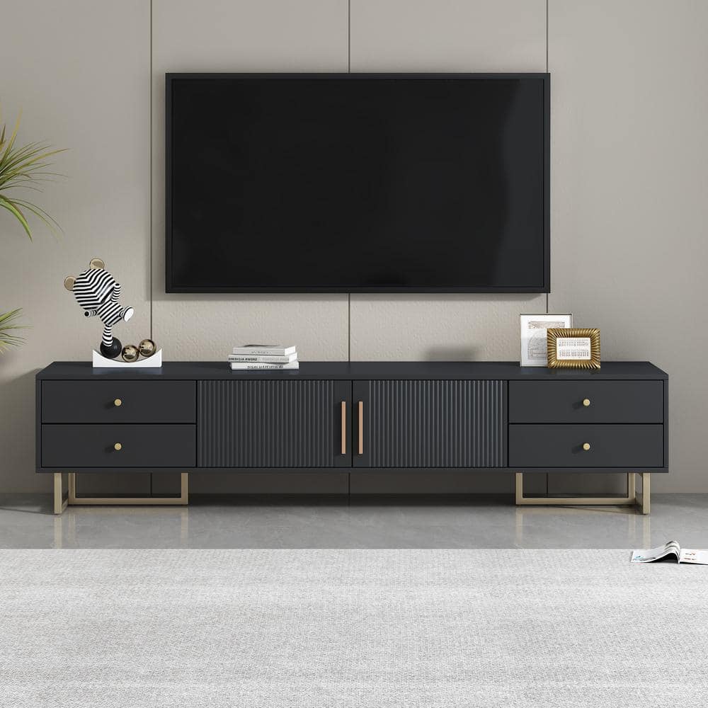 Harper & Bright Designs Modern Wave Groove Pattern Black TV Stand Fits