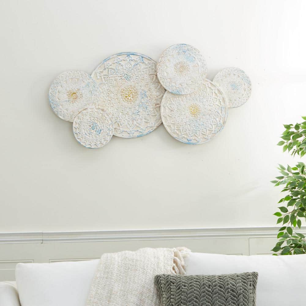 47" Intricately Carved Off-White Wood Floral Wall Sculpture