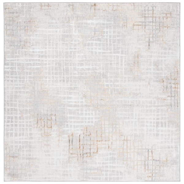 Orchard Gray/Gold Doormat 3 ft. x 3 ft. Striped Plaid Square Area Rug