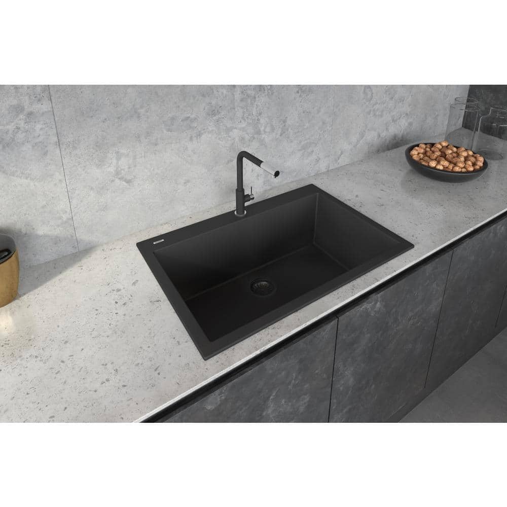 Midnight Black Granite Composite Drop-In Kitchen Sink
