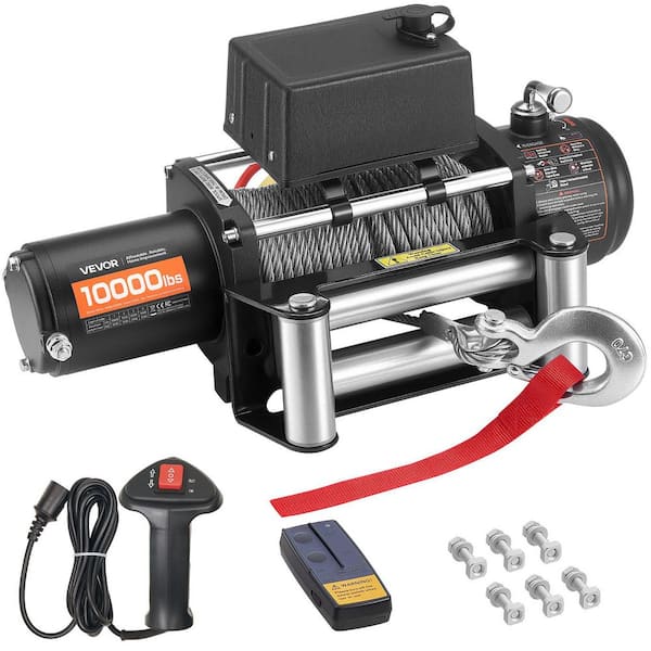 Electric Winch, 10000 lbs. Capacity 12V DC Truck Winch 21/64 in. x 65 ft. Steel Rope, Wireless and Wired Remote Control