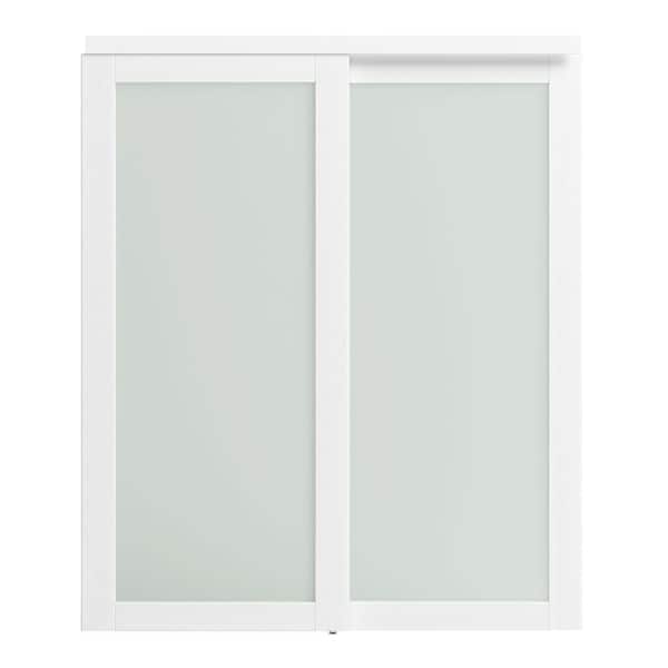 72 in. x 80 in. MDF, White Double Frosted Full Lite, Glass Sliding Door with All Hardware