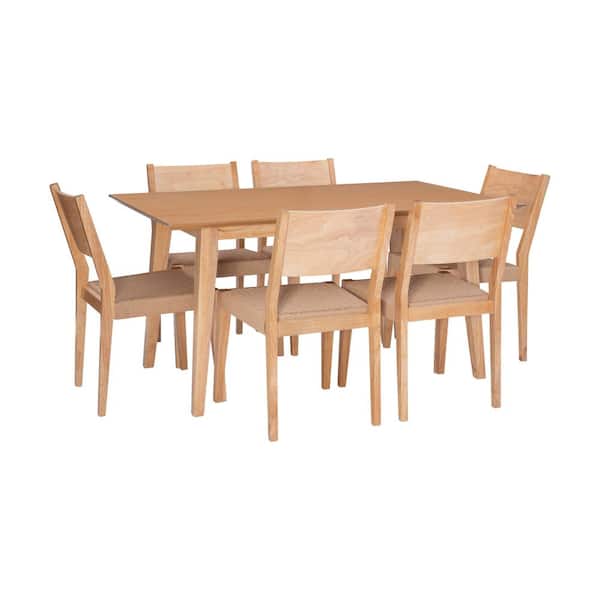 Powell Company Marlene 7-Piece Natural Modern Dining Set with Woven Rope Seats