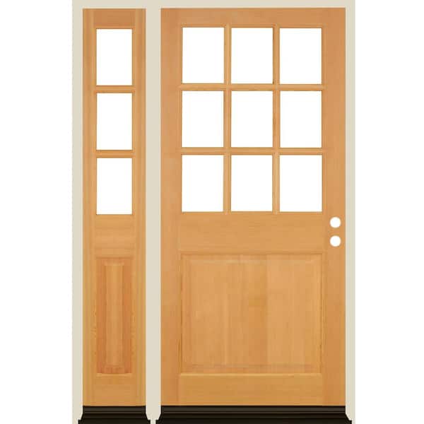 Krosswood Doors 50 in. x 80 in. Farmhouse 9-Lite Clear Glass Left-Hand Clear Stain Hemlock Wood Prehung Front Door w/ LSL