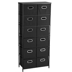 Black 6 Metal Shelf with 12 Black Bins Storage Stand