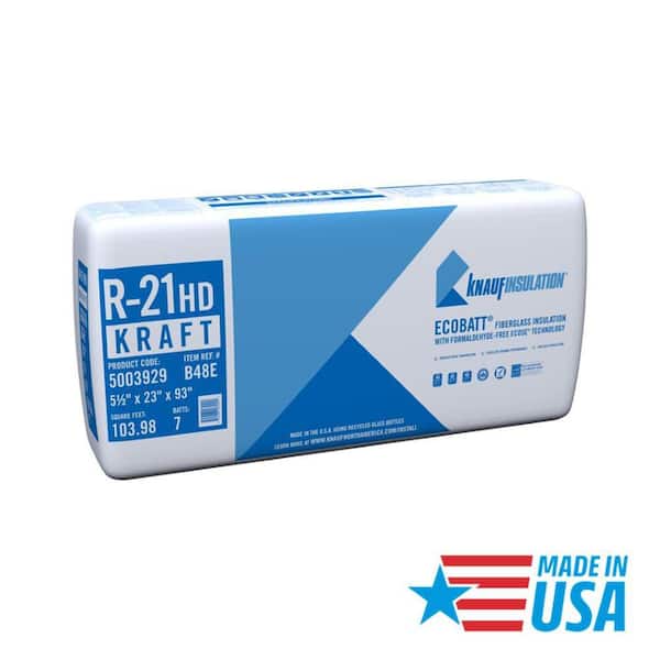 Knauf Insulation R-21 EcoBatt Kraft Faced Fiberglass Insulation Batt High Density 23 in. x 93 in. x 5-1/2 in.