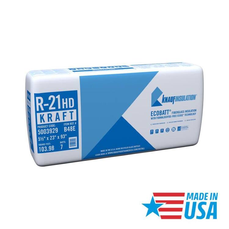 Knauf Insulation R-21 EcoBatt Kraft Faced Fiberglass Insulation Batt High Density 23 in. x 93 in. x 5-1/2 in.