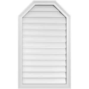 24 in. x 40 in. Octagonal Top Surface Mount PVC Gable Vent: Functional with Brickmould Frame