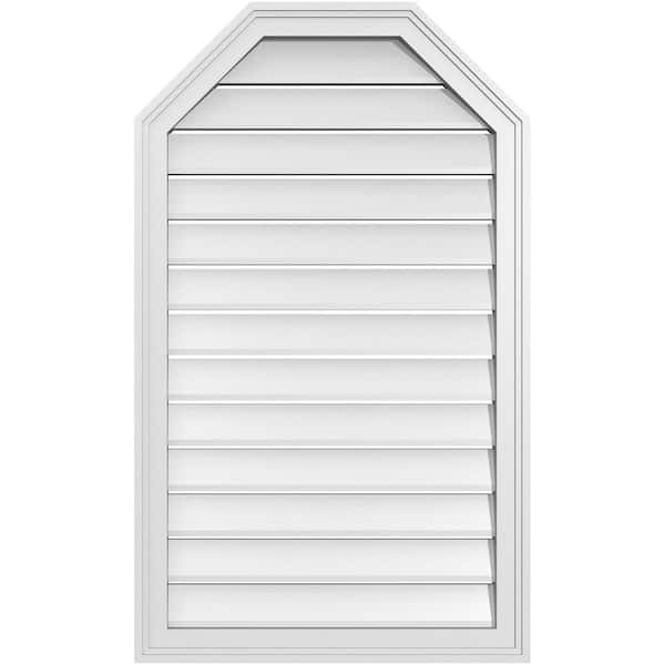 Ekena Millwork 24 in. x 40 in. Octagonal Top Surface Mount PVC Gable Vent: Functional with Brickmould Frame