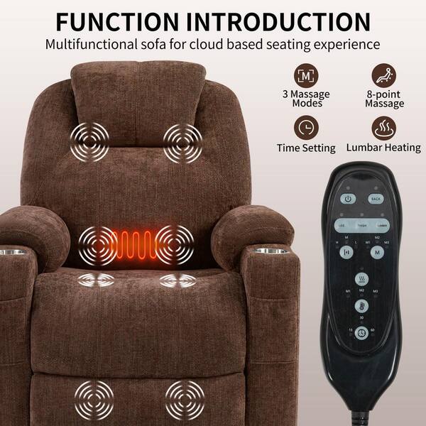 Boyel Living Brown Chenille Fabric Electric Lift Recliner Chairs Power Recliner Chair with USB Port Cup Holder and Storage Pocket BL CM867BN The Home Depot