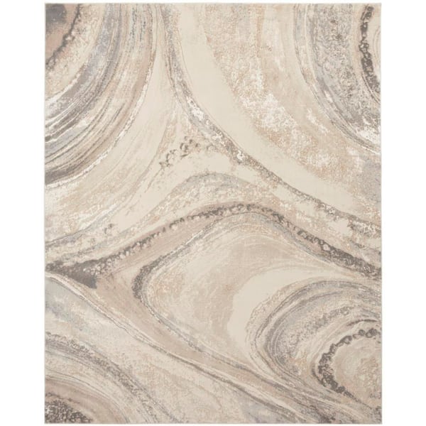 Inspire Me! Home Decor Brushstrokes Cream Grey 9 ft. x 12 ft. Abstract Contemporary Area Rug